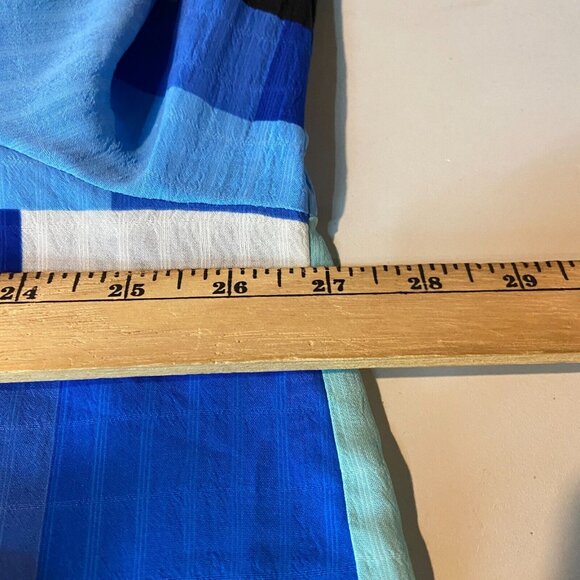 Rose & Olive Women 2X Geometric Print Blouse Retro Top Blue Flowy Button Up Boxy - Picture 7 of 9